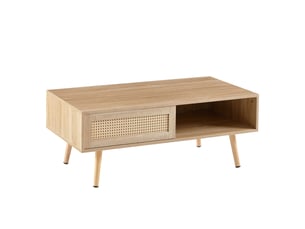 Table basse avec 1 porte coulissante et espace de rangement, pieds réglables, en mdf, bois naturel - uvrion