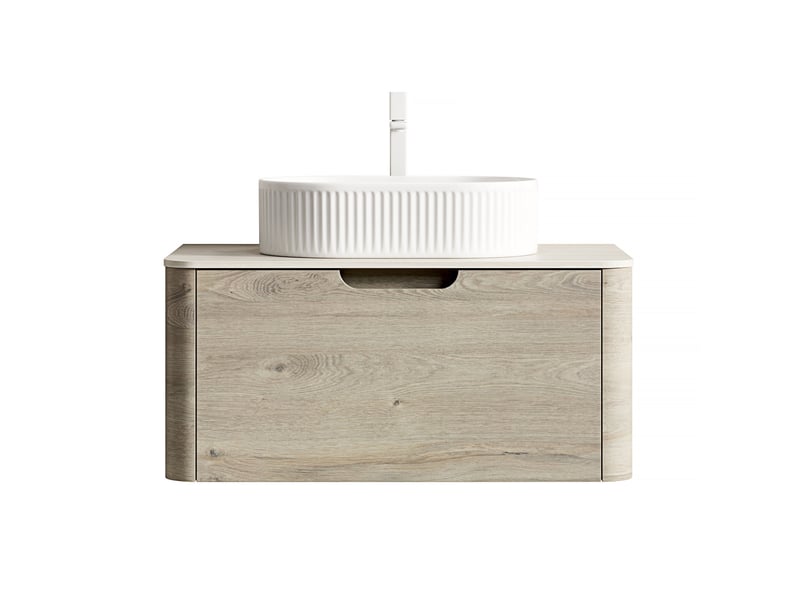 Meuble sous vasque suspendu avec 1 tiroir à fermeture amortie et vasque ovale pour salle de bain 80 × 46 × 50,2 cm - Conforama A