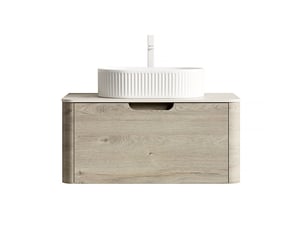 Meuble sous vasque suspendu avec 1 tiroir à fermeture amortie et vasque ovale pour salle de bain 80 × 46 × 50,2 cm