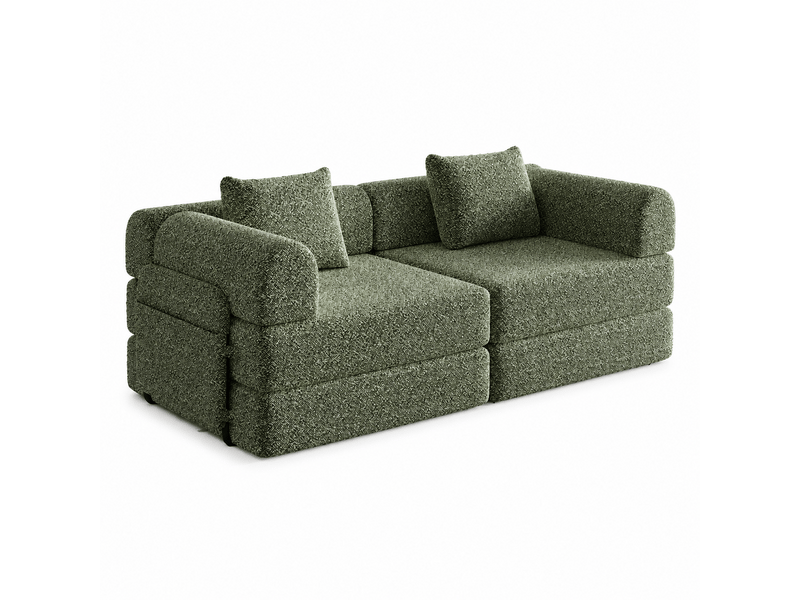  Canapé convertible 2 places, canapé-lit droit modulable avec rangement dans l’accoudoir, couchage d’appoint, revêtement en chenille - vert  - Conforama A