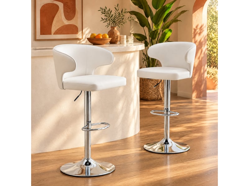  Tabourets de bar lot de 2 réglables 360° pivotants - lpospi - dossier ergonomique, repose-pieds, pu blanc  - Conforama C