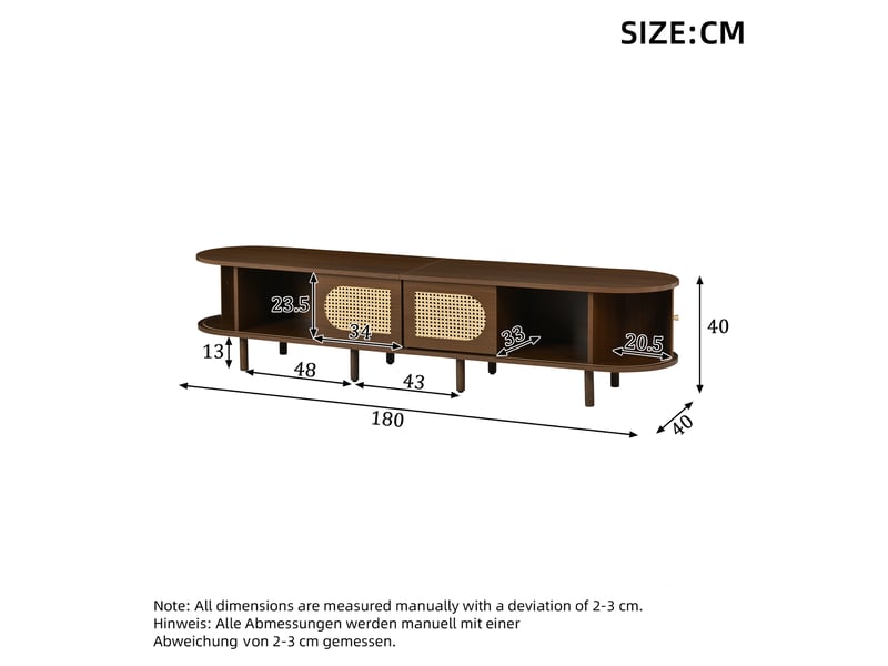  Meuble tv meuble rangement 180 x 40 x 40 cm mdf chene fonce style rotin salon homvra  - Conforama E