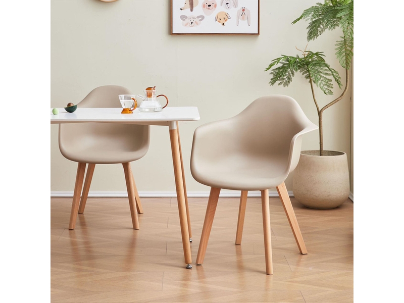Lot de 4 chaises de salle à manger -pieds en hêtre - chaises de salle à manger scandinaves - beige - Conforama C