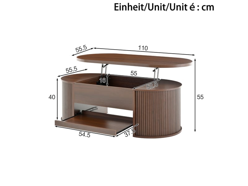  Table basse relevable 110 x 55,5 cm en mdf avec rangement, noyer naturel  - Conforama C
