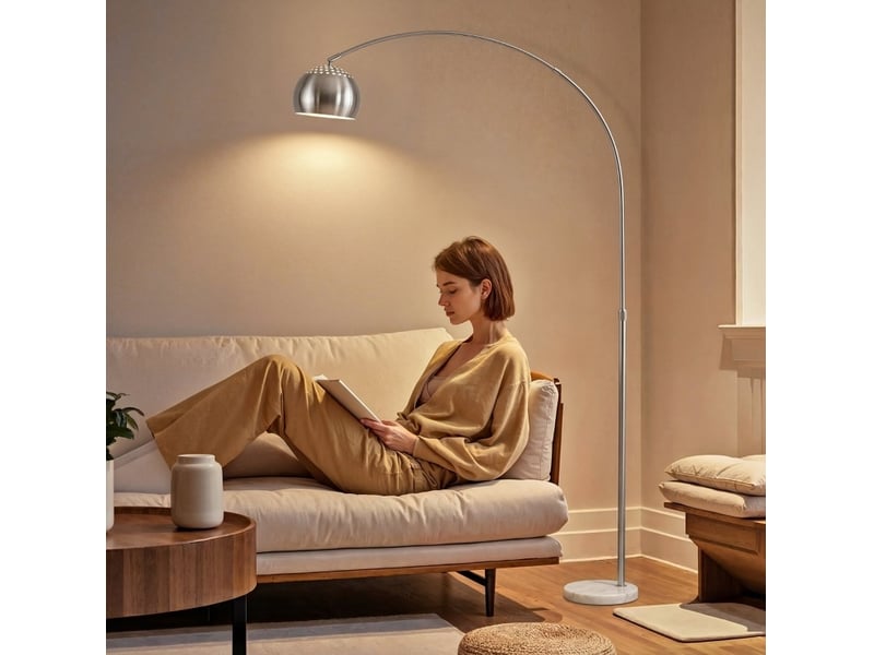 Lampadaire arc 26x100x167 cm, socle en marbre, métal argent  - Conforama B