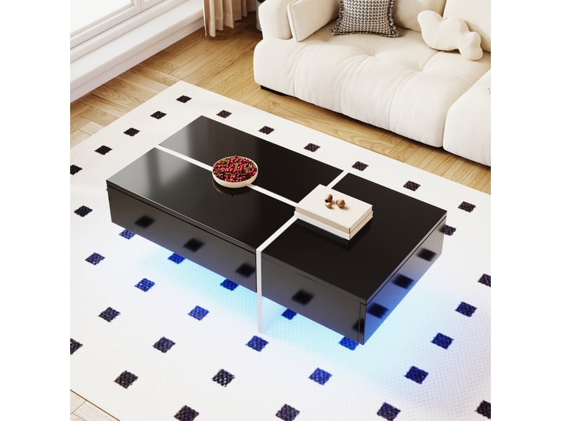  Table basse 100x50x34,5 cm avec led par application, 3 tiroirs à ouverture par pression, panneaux de particules, noir et blanc ABC - Conforama E