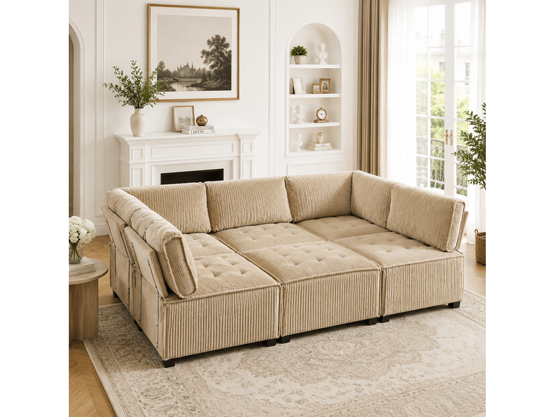 Canapé modulable 6 places 308x154 cm velours côtelé kaki - Conforama B