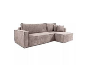 Canapé d'angle réversible convertible   4 places Velours côtelé beige avec coffre de rangement