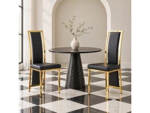 Lot de 2 chaises de salle à manger 109 cm, chaise cuisine, dossier incurvé, assise confort, moderne, métal doré, pu noir