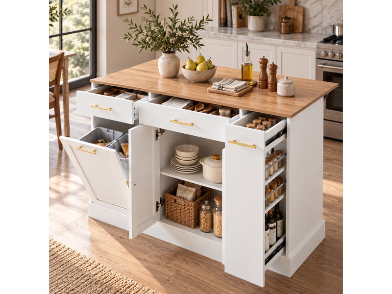  Îlot de cuisine 3 portes 3 tiroirs coloris blanc panneau de particules  - Conforama B