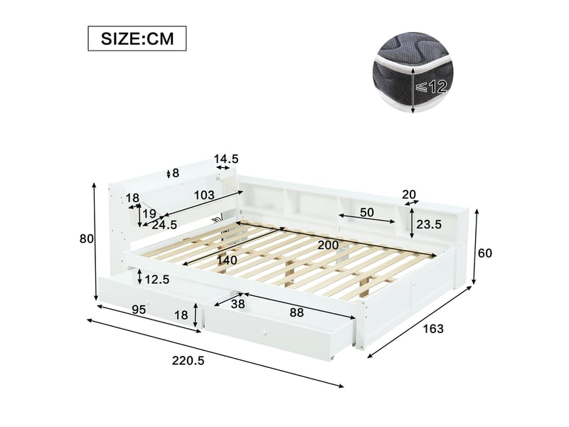  Lit avec rangement 140x200cm coloris blanc pin et mdf lit enfant blanc - Conforama C