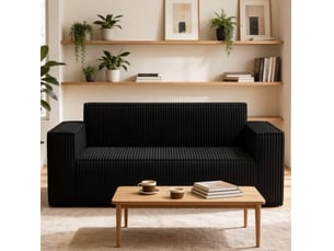 Canapé 2 places 178x86x70 cm noir en velours côtelé, assise profonde avec mousse et ressorts intégrés