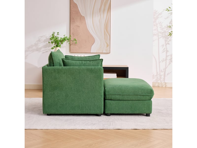  Fauteuil fixe vert en velours avec repose-pieds coffre 149 x 103,5 x 81 cm, style design pour salon et petits espaces W3245S00025 - Conforama R