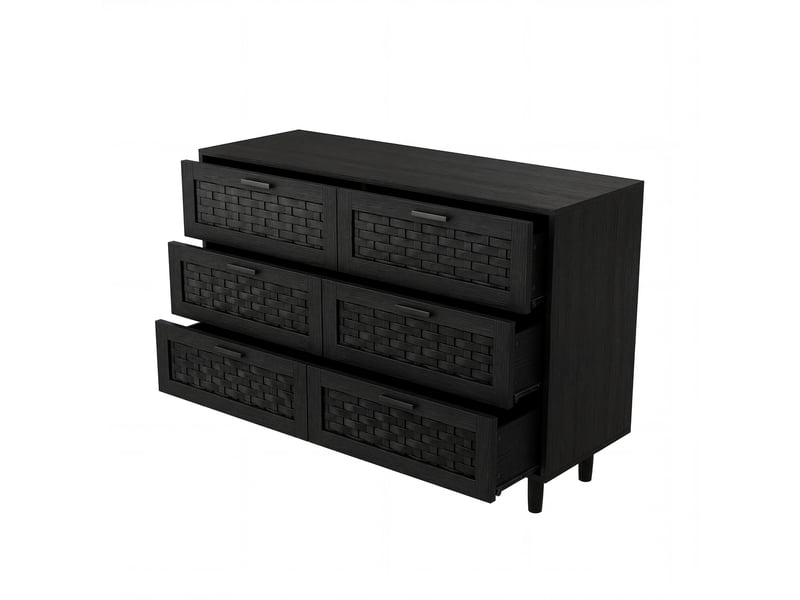 Commode chambre, commode 6 tiroirs rotin, commode bois massif, applicable organisez facilement soin cosmétiques bijoux et autres articles, noir - Conforama A