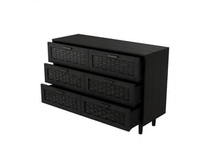 Commode chambre, commode 6 tiroirs rotin, commode bois massif, applicable organisez facilement soin cosmétiques bijoux et autres articles, noir