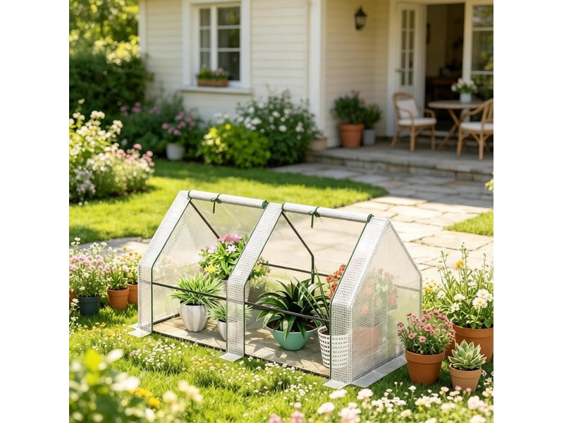  Mini-serre 180x90x90 cm 2 fenêtres enroulables métal blanc  - Conforama B