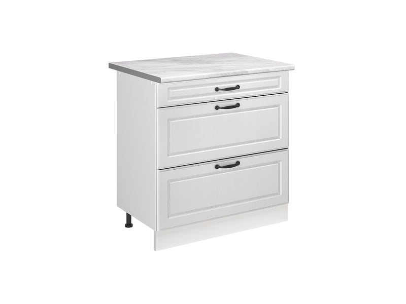  Vicco meuble cuisine, blanc campagneblanc, 80cm avec 3 tiroirs plan de travail marbre  - Conforama A