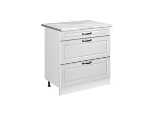 Vicco meuble cuisine, blanc campagneblanc, 80cm avec 3 tiroirs plan de travail marbre