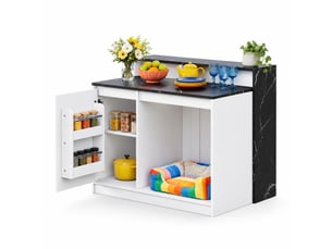 Table de cuisine multifonction avec espace de repos pour animal en mdf et mélamine noir et blanc