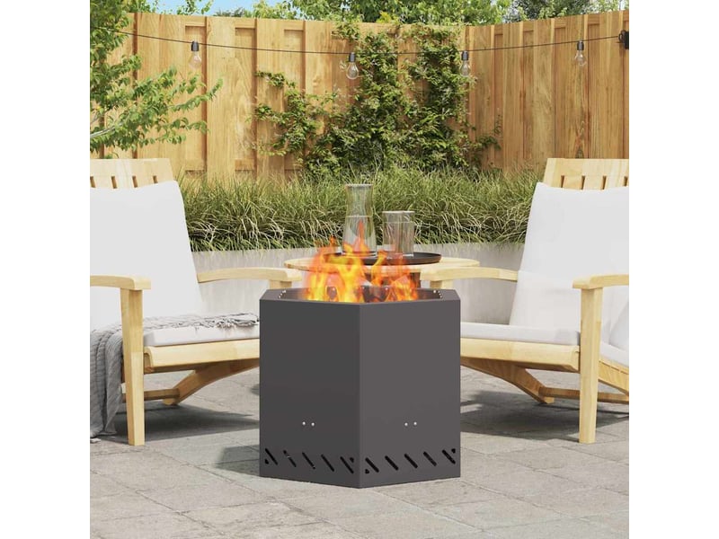 Brasero exterieur, foyer sans fumée noir 58x58x51 cm acier patiné - Conforama B