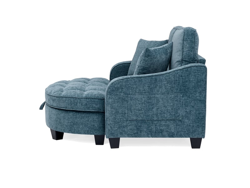 Canapé-lit convertible 1 place bleu en tissu avec pouf de rangement, idéal pour les petits espaces de vie  - Conforama D