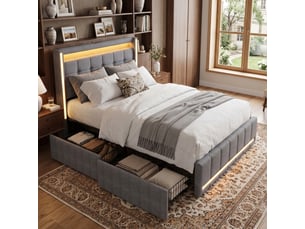 Lit avec rangement 90x200 cm <strong></strong> <strong>DreamMespace</strong> coloris gris