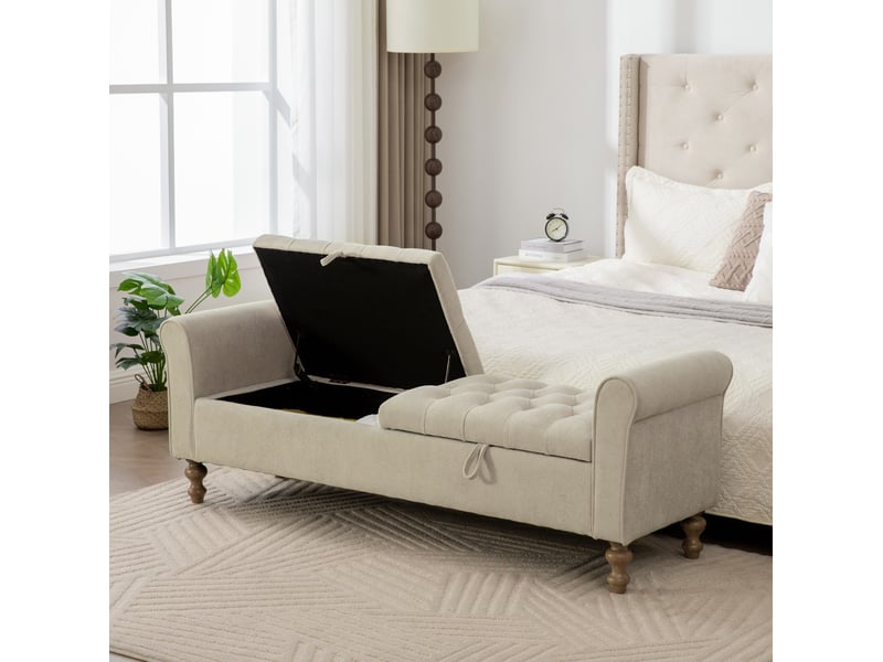  Banc coffre 2 couvercles, rangement intégré, design moderne, structure robuste, salon et chambre, tissu bouclé, kaki  - Conforama B