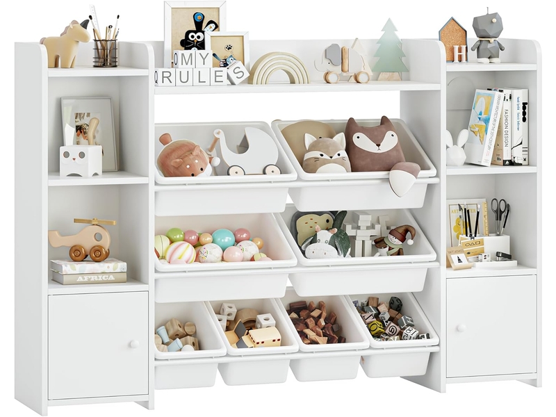 Meuble de rangement jouets enfant bibliothèque enfant avec 8 boîtes amovibles 9 étagères organisateur de jouets blanc - Conforama A