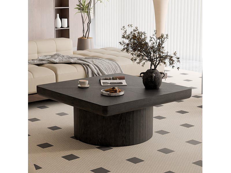  Table basse carrée l78 x p78 x h38 cm en bois et mdf avec placage bois, plateau épaissi, noire chicfurn  - Conforama B