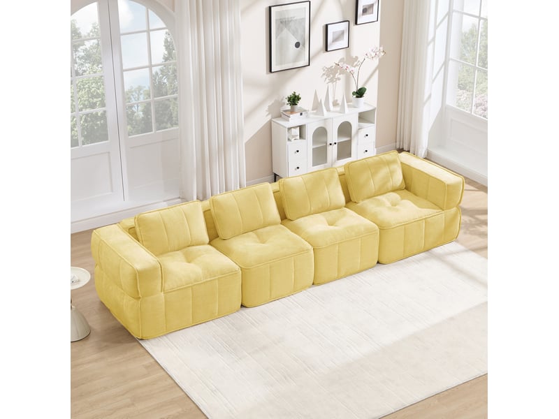  Canapé modulaire 4 places sans structure en mousse 32d, assise profonde et base antidérapante en polyester jaune  - Conforama B
