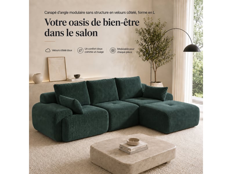 Canapé modulaire à compression, en tissu velours - Conforama B