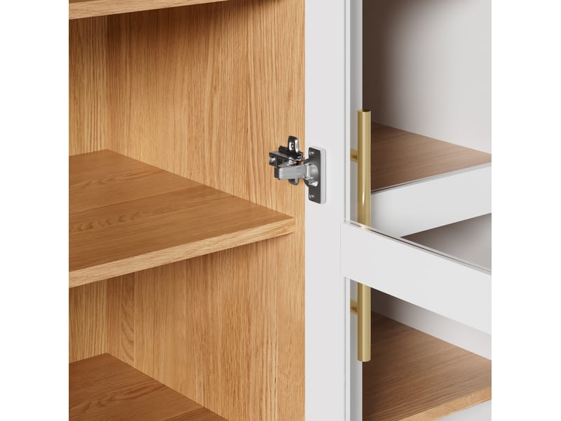 Buffet haut 110x40x185 cm – blanc – 3 portes vitrées, 4 tiroirs et niche ouverte en arche de rangement - Conforama E