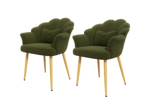 Lot de 2 fauteuils modernes – rembourrés – pieds en métal doré – dossier en forme d'arc – vert