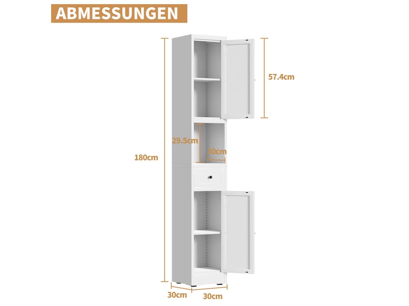 Colonne de rangement blanche 5 niveaux, 2 portes, métal, 30 × 30 × 180 cm - Conforama C