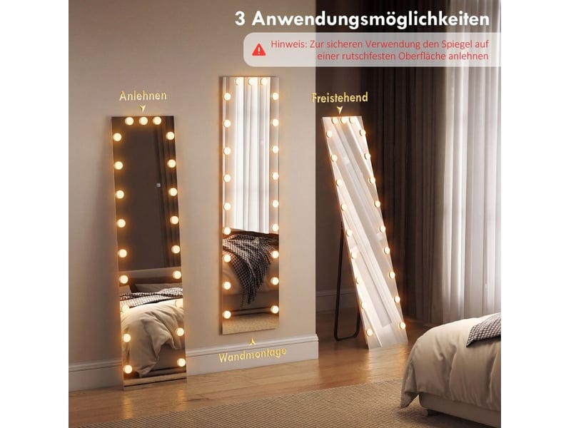  Miroir sur pied 150x40 cm rgb-led 21 ampoules 7 couleurs de lumière transparent  - Conforama C
