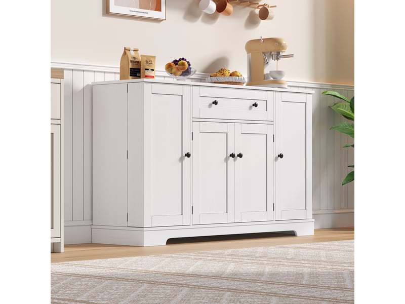 Buffet 4 portes avec tiroir et étagères réglables pour cuisine en mdf blanc  - Conforama B