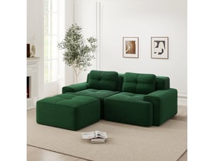 Canapé modulable d'angle en l,204x177x69cm,canapé 2 places sans structure avec 1 pouf,en velours côtel,rembourrage haute densité 32d - vert