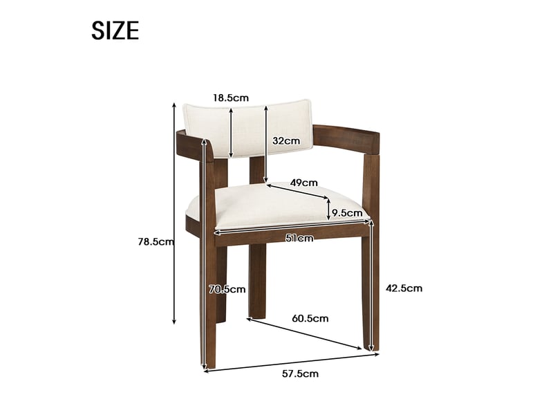  Lot de 2 chaises de salle à manger 60,5x57,5x78,5 cm, style traditionnel, accoudoirs, pour salon, bois, tissu lin, noyer  - Conforama C