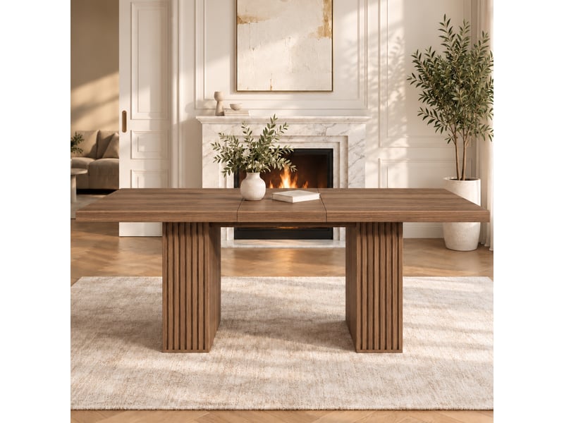 Table à manger extensible 150-190x90 cm - 6 à 8 personnes - 2 rangements - rallonge intégrée - pieds rainurés - mdf - noyer CozyNest - Conforama E