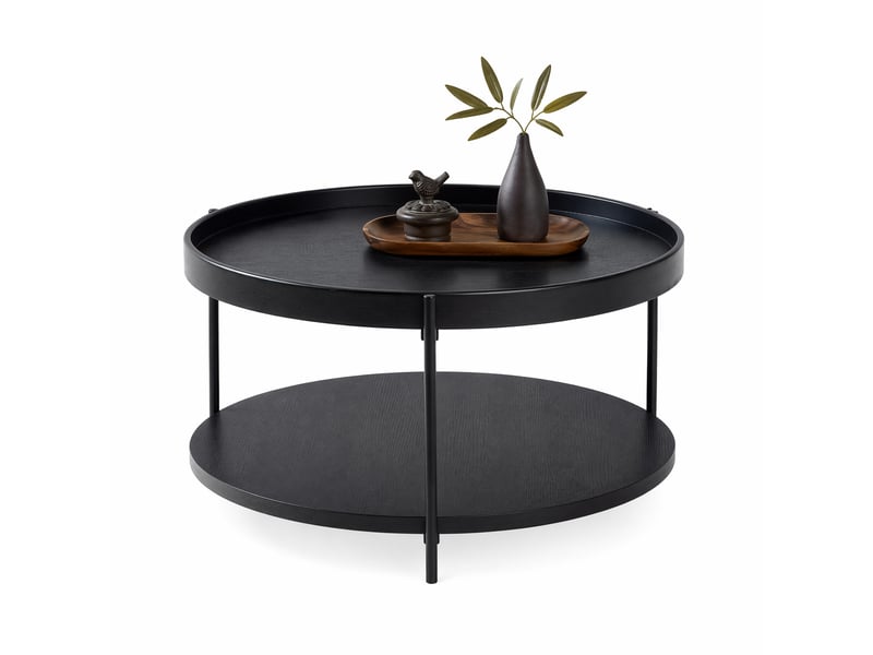 Table basse ronde avec 2 plateaux de rangement, style moderne, en bois et métal noir, noir, 69 × 69 × 38 cm - Conforama A