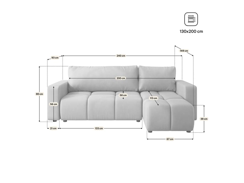  Canapé d'angle ramil, tissu peluche rose poudré  - Conforama E