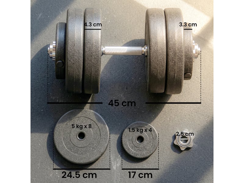  Ensemble de 12 haltères de musculation de 50 kg (8 x 5 kg, 4 x 1,5 kg), en acier et plastique pe, noires  - Conforama E
