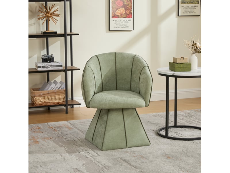  Fauteuil pivotant 56x54x74,5 cm, pour salon, bureau, dossier haut ergonomique et accoudoirs larges, vert olive, chenille  - Conforama B