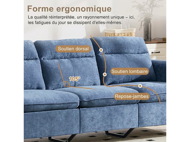 Canapé d'angle 3 places avec méridienne réversible 201 cm - style scandinave pour petit salon - Conforama D