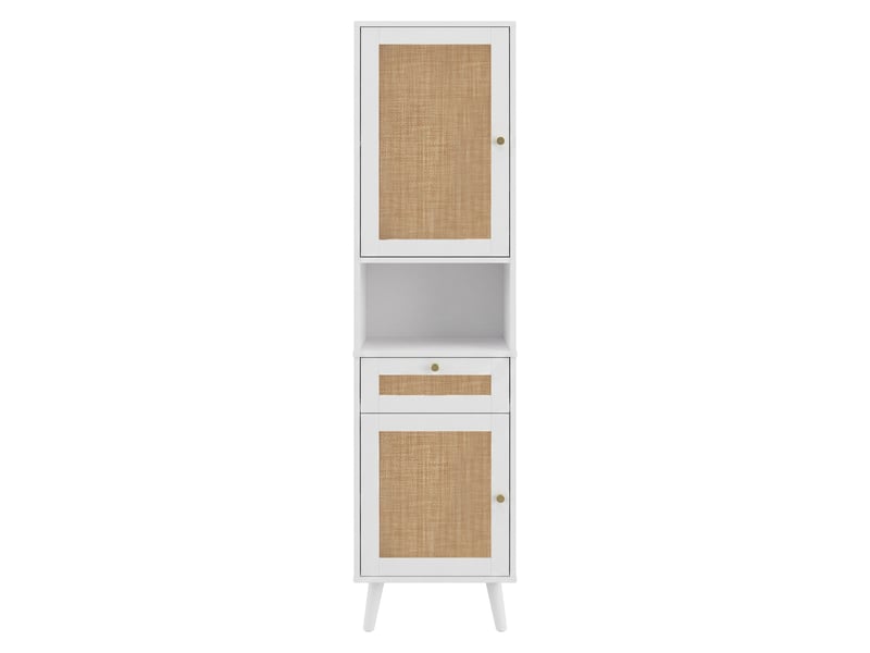 Colonne de salle de bains blanc, 40 × 30 × 166 cm, mdf, façades effet rotin, éléments en verre, fermeture douce - Conforama A