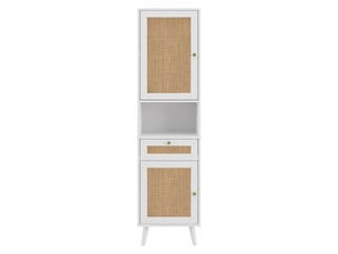 Colonne de salle de bains blanc, 40 × 30 × 166 cm, mdf, façades effet rotin, éléments en verre, fermeture douce
