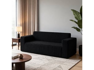 Canapé droit 2 pl 178x86x70 cm, assise profonde confort, sans montage, meuble salon, meuble bureau, velours côtelé noir