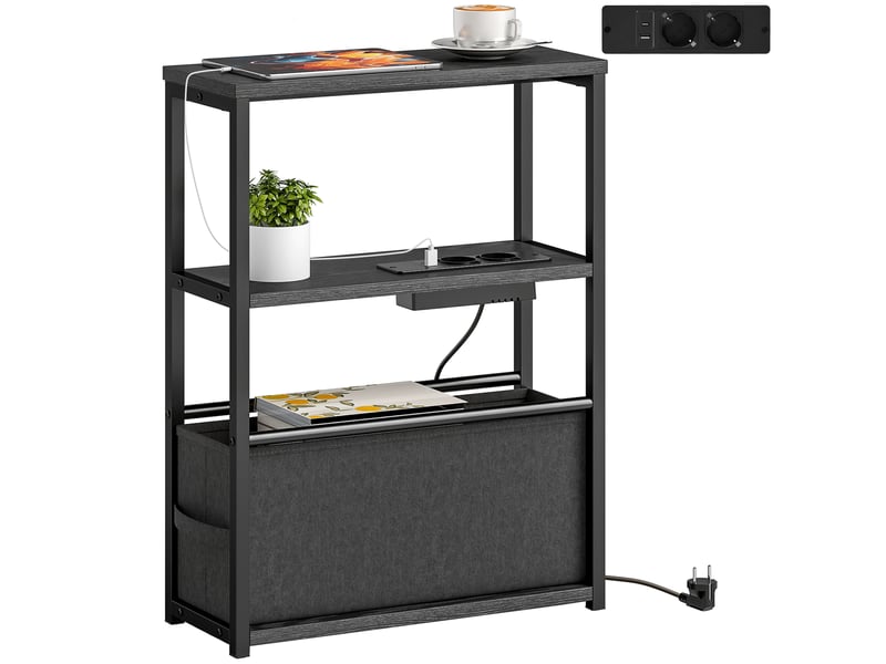  Bout de canapé avec multiprise intégrée tiroir tissu mdf et acier noir 45x18x60,2 cm  - Conforama A