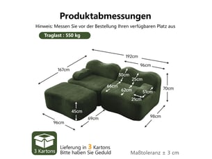 Canapé d’angle 2 places modulable vert en velours avec pouf assorti, forme ondulée, assise profonde pour salon et appartement