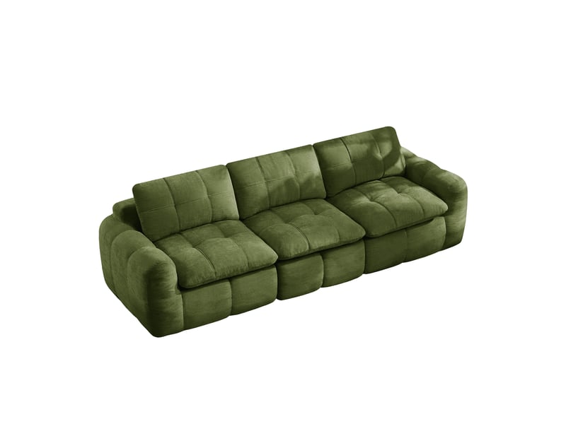  Canapé modulaire 3 places sans cadre ergonomique - lpospi - coussins épais en chenille verte, 264 × 97 × 68 cm  - Conforama A